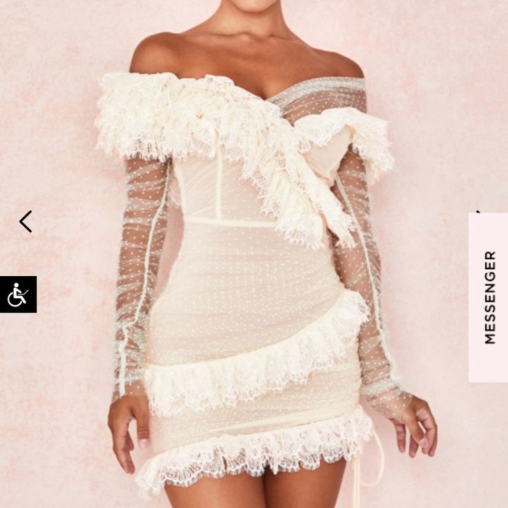 IVORY LACE FRILL MINI DRESS